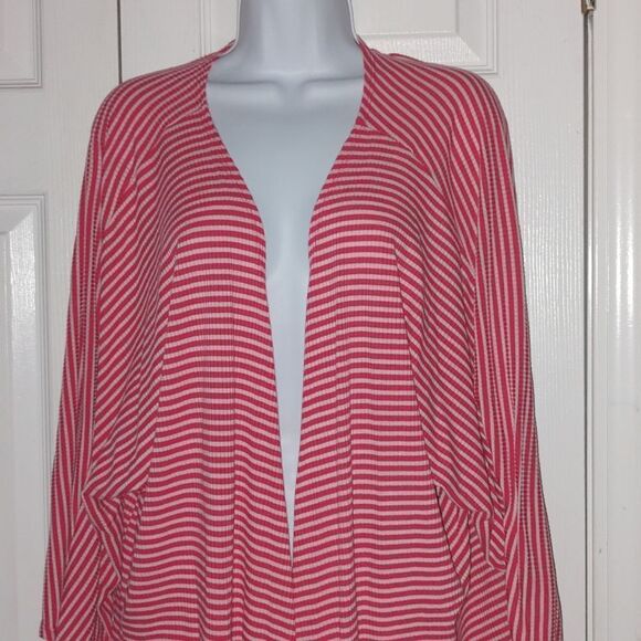 LulaRoe coral off white striped kimono coverup open front cardigan  Sz L - Picture 3 of 6
